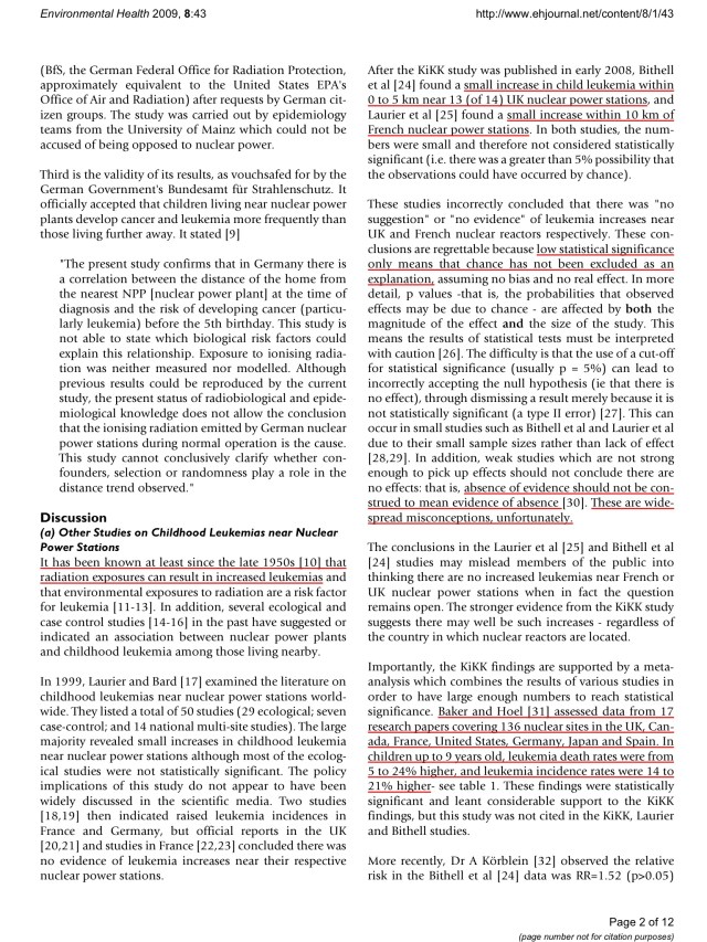 Commentary: childhood cancer near nuclear power stations Ian Fairlie © 2009 Fairlie; licensee BioMed Central Ltd. , p. 2