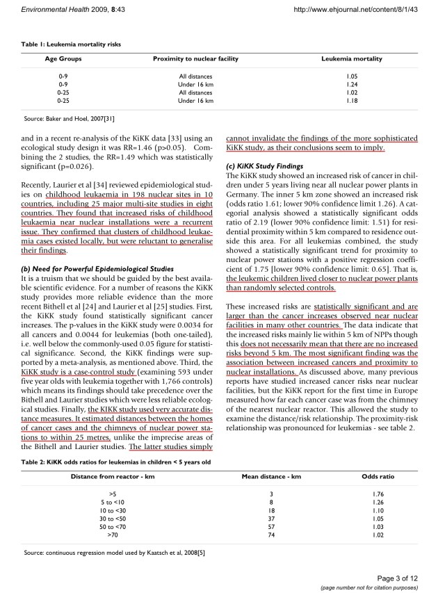 Commentary: childhood cancer near nuclear power stations Ian Fairlie © 2009 Fairlie; licensee BioMed Central Ltd. , p. 3