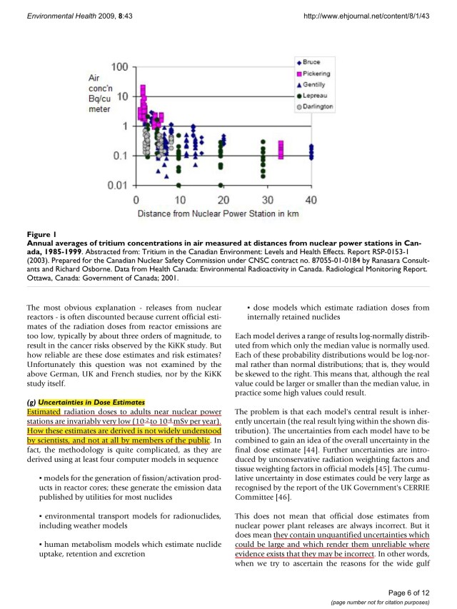Commentary: childhood cancer near nuclear power stations Ian Fairlie © 2009 Fairlie; licensee BioMed Central Ltd. , p. 6