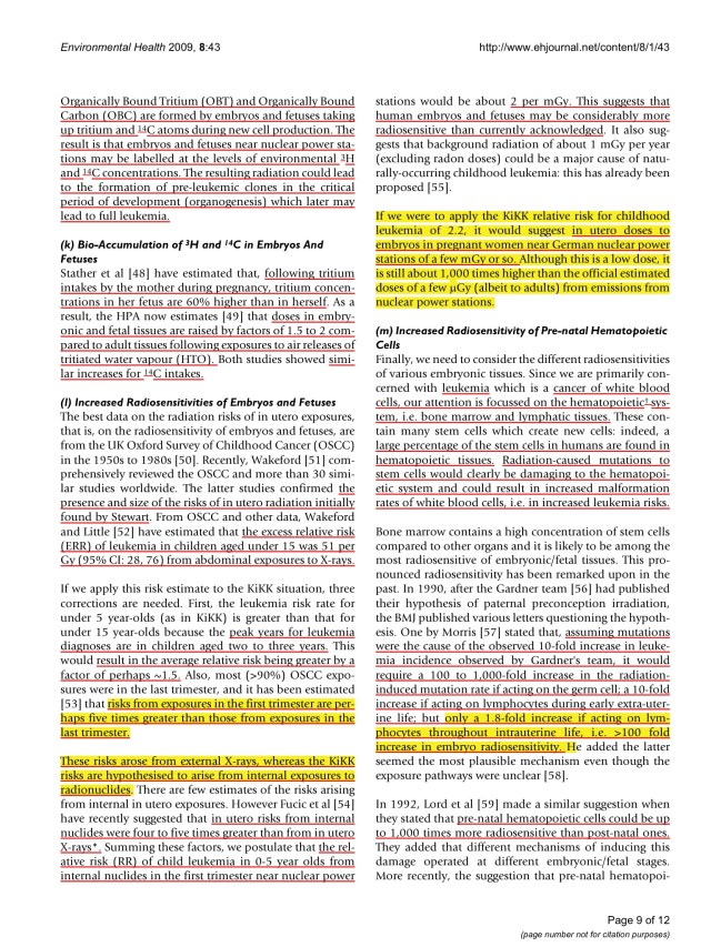 Commentary: childhood cancer near nuclear power stations Ian Fairlie © 2009 Fairlie; licensee BioMed Central Ltd. , p. 9