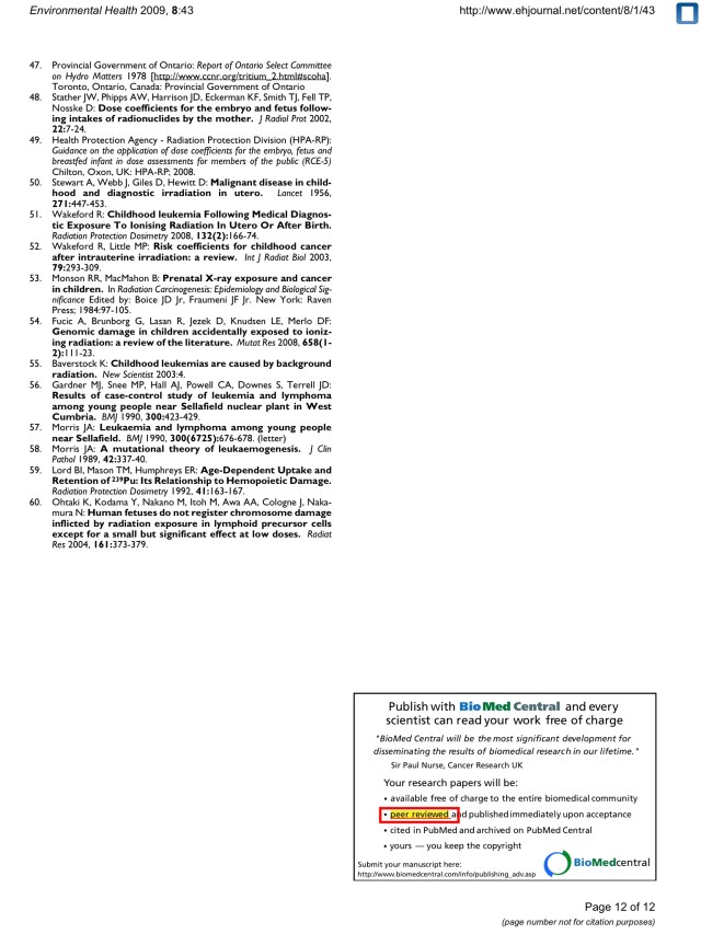 Commentary: childhood cancer near nuclear power stations Ian Fairlie © 2009 Fairlie; licensee BioMed Central Ltd. , p. 12
